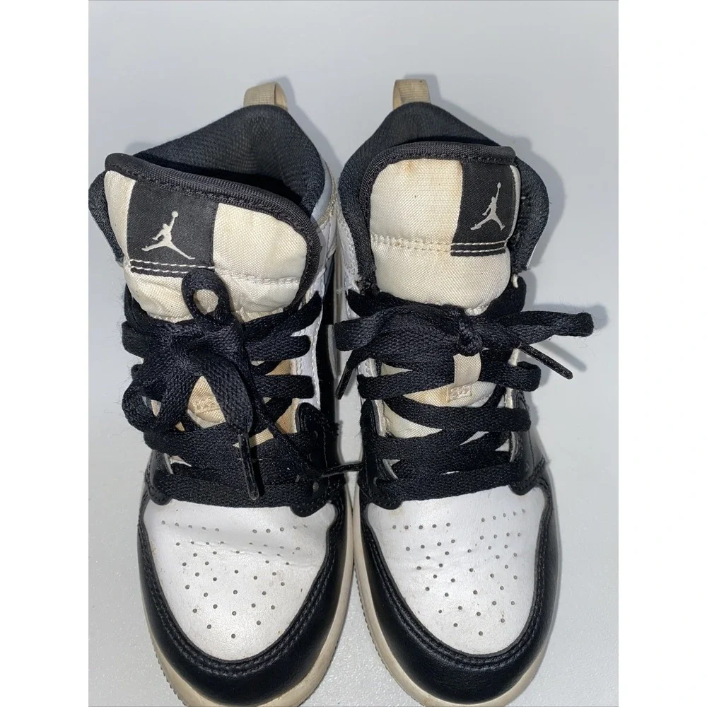 Nike Air Jordan 1 Mid‎ White Shadow Black White PS 640734-073 Size 1Y
